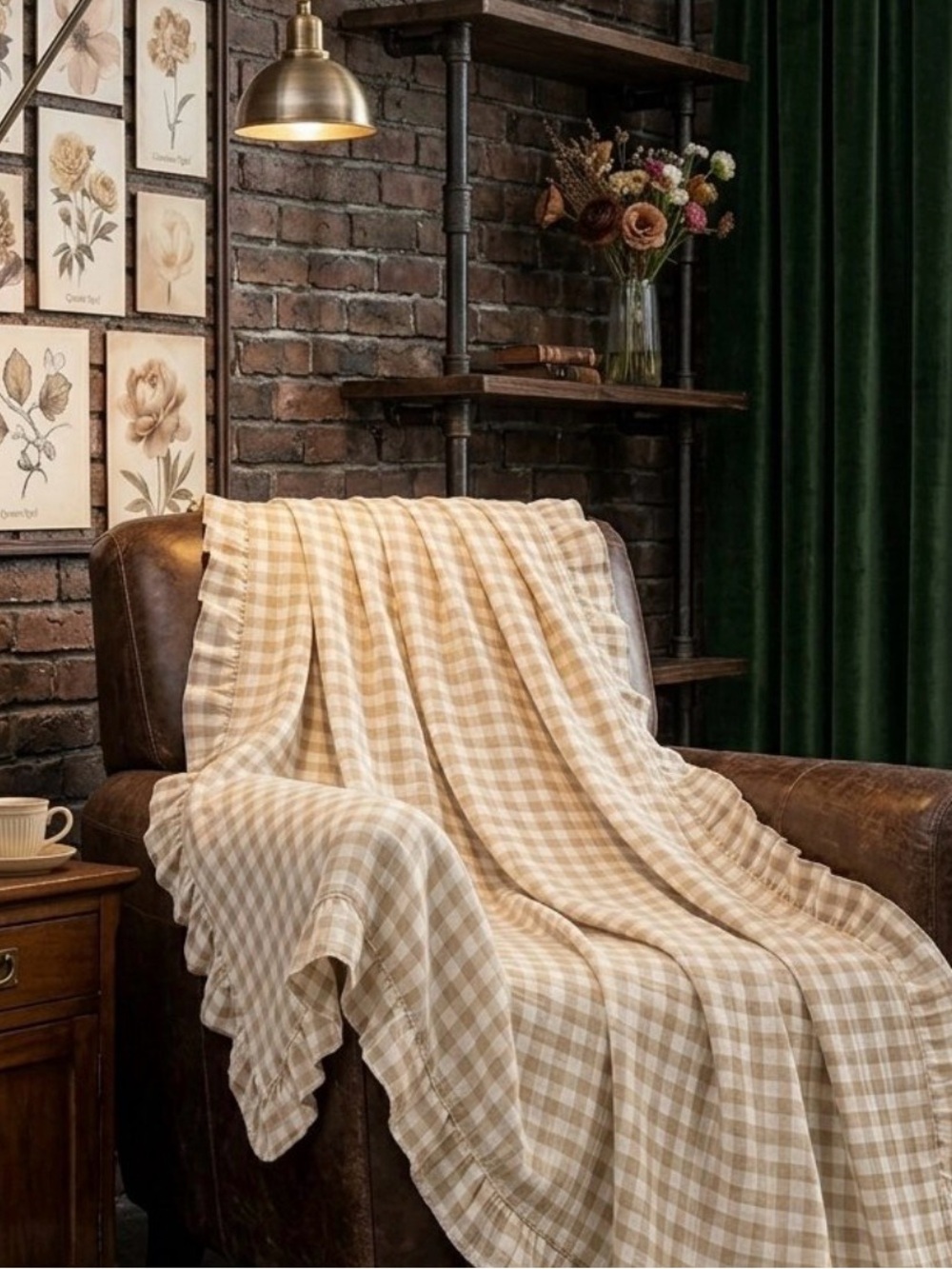 Beige Check Cotton Throw Blanket - Cozy Home Bedding 50x60